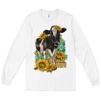 White Sunflowers Cow Long Sleeve Tee - texasbilliewilder