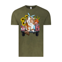 Vintage Olive Easter truck with bunny sunflowers and eggs Vintage Tee - RanaPortraitStore