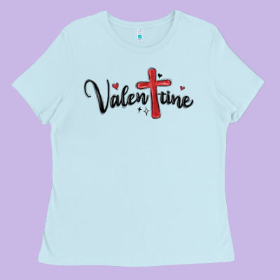 Valentine Cross Glitter Ladies Tee Designed By Maliassmallbusiness