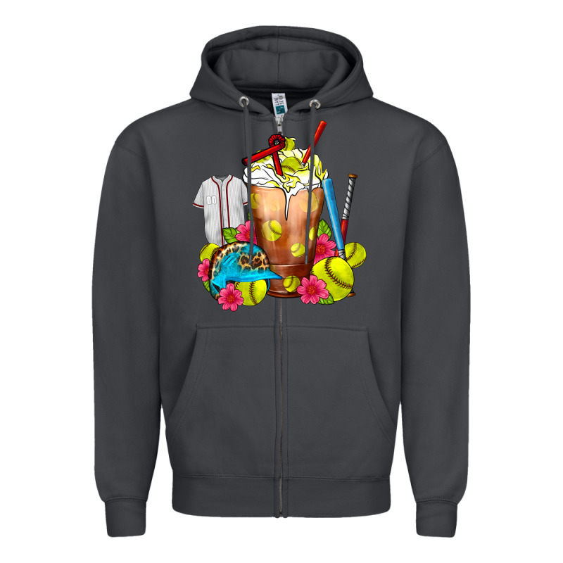 Softball Frappe Coffee Zipper Hoodie by FaDigitalArtStudio | Teevron