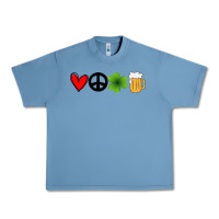 Pebble Blue Funny St Patricks Day Love Peace Clover and Beer Urban Heavy Tee - Bettercallsaul
