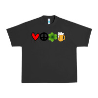 Pigment Black Funny St Patricks Day Love Peace Clover and Beer Urban Heavy Tee - Bettercallsaul