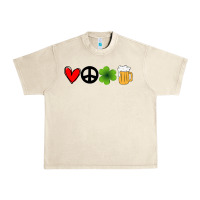 Sandshell Funny St Patricks Day Love Peace Clover and Beer Urban Heavy Tee - Bettercallsaul