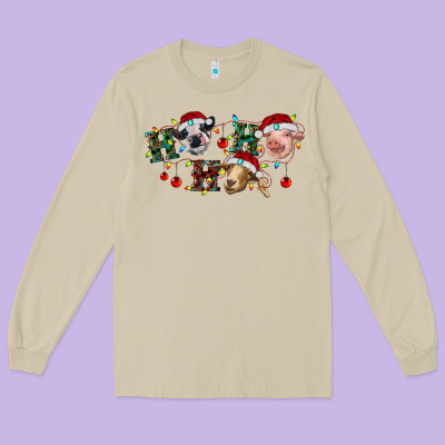 Hohoho Christmas Cows Long Sleeve Tee Designed By Ranaportraitstore