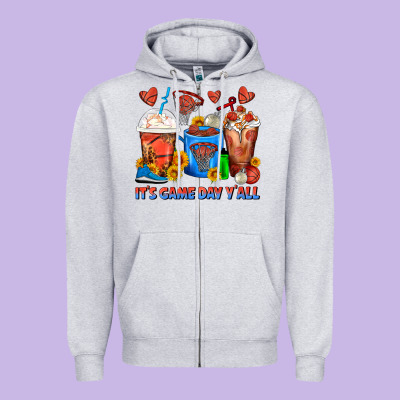 It's Game Day Y'all Basketball Coffee Cups Zipper Hoodie Designed By Fadigitalartstudio