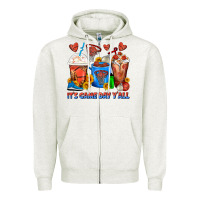 Oatmeal Heather It's Game Day Y'all Basketball Coffee Cups Zipper Hoodie - FaDigitalArtStudio