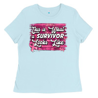 Baby Blue This is what a survivor looks like Breast Cancer Ladies Tee - NancyCooperArtShop