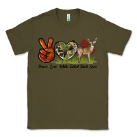 Army Green Peace Love White Tailed Buck Deer Classic Tee - LillyAllenDesigns