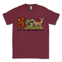 Burgundy Peace Love White Tailed Buck Deer Classic Tee - LillyAllenDesigns