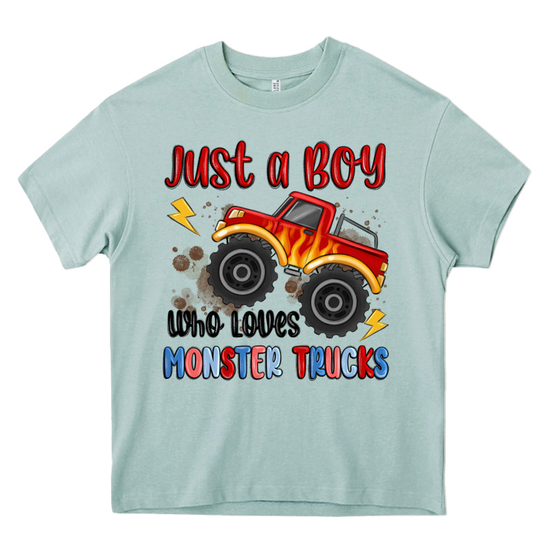 Just A Boy Who Loves Monster Trucks Heavy Core Tee by MaliasSmallBusiness | Teevron