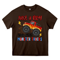 Chocolate Brown just a boy who loves monster trucks Heavy Core Tee - MaliasSmallBusiness