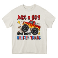 Cream just a boy who loves monster trucks Heavy Core Tee - MaliasSmallBusiness