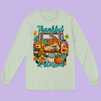 Thankful Blessed Long Sleeve Tee Designed By Texasbilliewilder