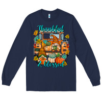 Navy Thankful Blessed Long Sleeve Tee - texasbilliewilder