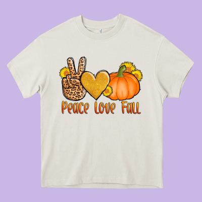 Peace Love Fall Heavy Core Tee Designed By Adodesignshop