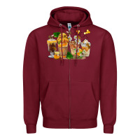 Burgundy Honey Bee Coffee Cups Zipper Hoodie - FaDigitalArtStudio