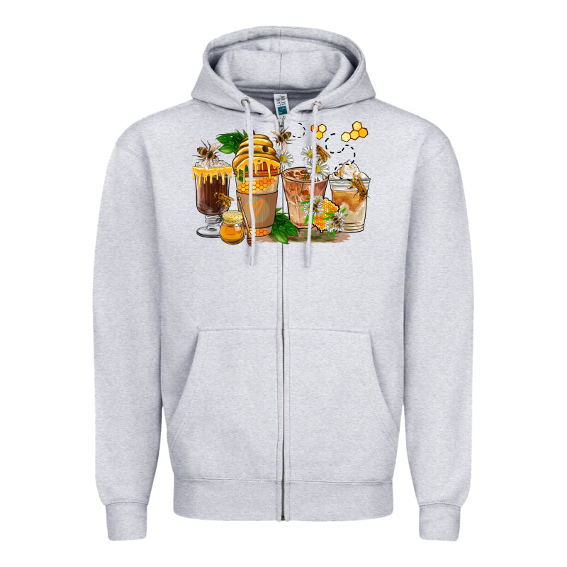 Honey Bee Coffee Cups Zipper Hoodie by FaDigitalArtStudio | Teevron