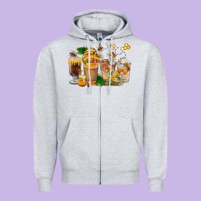 Honey Bee Coffee Cups Zipper Hoodie Designed By Fadigitalartstudio