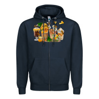Navy Honey Bee Coffee Cups Zipper Hoodie - FaDigitalArtStudio