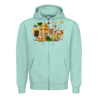 Seafoam Honey Bee Coffee Cups Zipper Hoodie - FaDigitalArtStudio