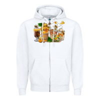 White Honey Bee Coffee Cups Zipper Hoodie - FaDigitalArtStudio