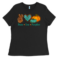 Black Peace love pumpkins Ladies Tee - NancyCooperArtShop