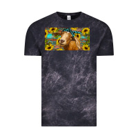 Cloud Black Goat with sunflowers and leopard Vintage Tee - RanaPortraitStore