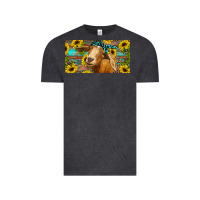 Vintage Black Goat with sunflowers and leopard Vintage Tee - RanaPortraitStore