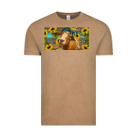 Vintage Coffee Goat with sunflowers and leopard Vintage Tee - RanaPortraitStore