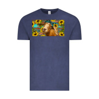 Vintage Denim Goat with sunflowers and leopard Vintage Tee - RanaPortraitStore