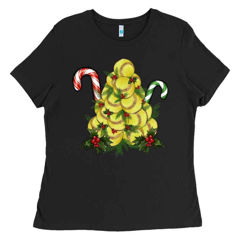 Softball Christmas Tree Ladies Tee by RanaPortraitStore | Teevron