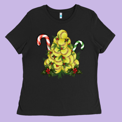 Softball Christmas Tree Ladies Tee Designed By Ranaportraitstore