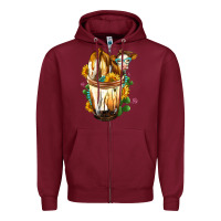 Burgundy Simmental Cow Bobba Cup Zipper Hoodie - FaDigitalArtStudio
