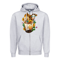 Heather Grey Simmental Cow Bobba Cup Zipper Hoodie - FaDigitalArtStudio