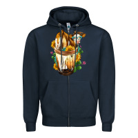 Navy Simmental Cow Bobba Cup Zipper Hoodie - FaDigitalArtStudio