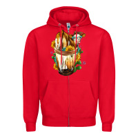 Red Simmental Cow Bobba Cup Zipper Hoodie - FaDigitalArtStudio