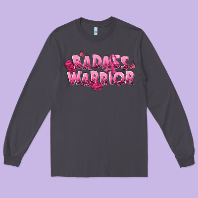 Badass Warrior Breast Cancer Long Sleeve Tee Designed By Nancycooperartshop