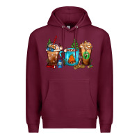 Burgundy Camping Coffee Cups Premium Hoodie - FaDigitalArtStudio