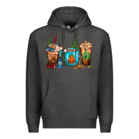 Charcoal Heather Camping Coffee Cups Premium Hoodie - FaDigitalArtStudio