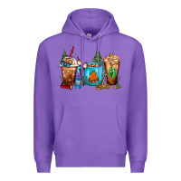 Purple Camping Coffee Cups Premium Hoodie - FaDigitalArtStudio