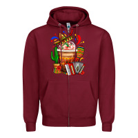 Burgundy Mexican Frappe With Cactus Sombrero And Maracas Zipper Hoodie - FaDigitalArtStudio