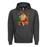 Charcoal Heather Mexican Frappe With Cactus Sombrero And Maracas Zipper Hoodie - FaDigitalArtStudio