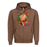 Chestnut Mexican Frappe With Cactus Sombrero And Maracas Zipper Hoodie - FaDigitalArtStudio