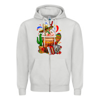 Dove Grey Mexican Frappe With Cactus Sombrero And Maracas Zipper Hoodie - FaDigitalArtStudio
