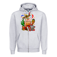 Heather Grey Mexican Frappe With Cactus Sombrero And Maracas Zipper Hoodie - FaDigitalArtStudio