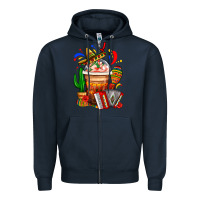 Navy Mexican Frappe With Cactus Sombrero And Maracas Zipper Hoodie - FaDigitalArtStudio