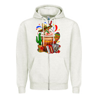 Oatmeal Heather Mexican Frappe With Cactus Sombrero And Maracas Zipper Hoodie - FaDigitalArtStudio