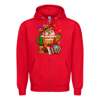 Red Mexican Frappe With Cactus Sombrero And Maracas Zipper Hoodie - FaDigitalArtStudio