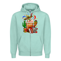 Seafoam Mexican Frappe With Cactus Sombrero And Maracas Zipper Hoodie - FaDigitalArtStudio