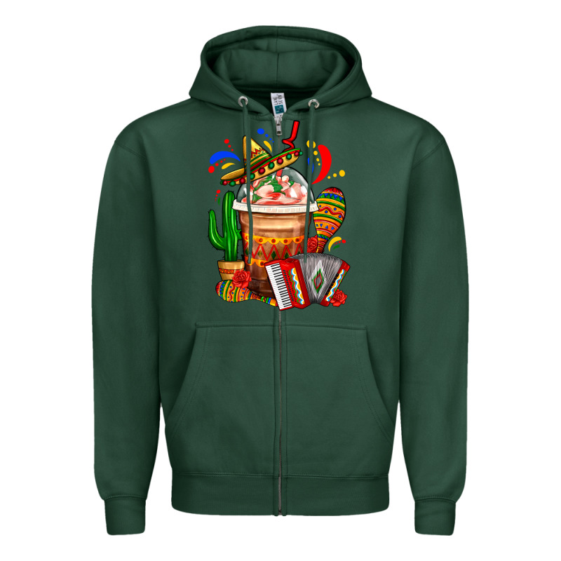 Mexican Frappe With Cactus Sombrero And Maracas Zipper Hoodie by FaDigitalArtStudio | Teevron